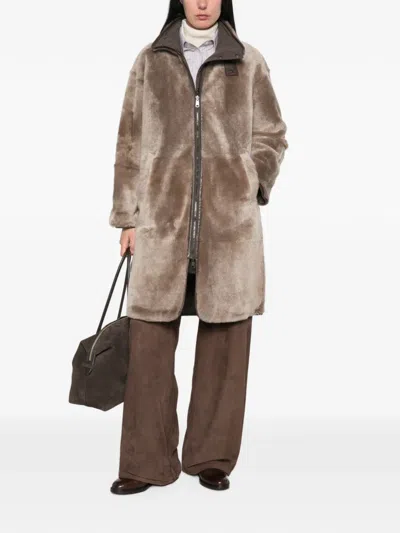 Brunello Cucinelli Shearling-trim Reversible Jacket In Brown