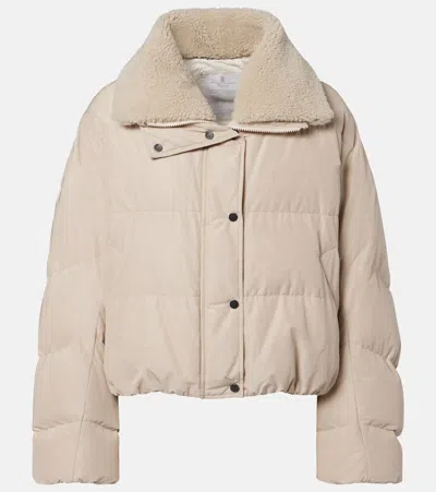 Brunello Cucinelli Shearling-trimmed Cotton-blend Down Jacket In Neutral