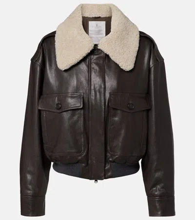 Brunello Cucinelli Shearling-trimmed Leather Bomber Jacket In Brown