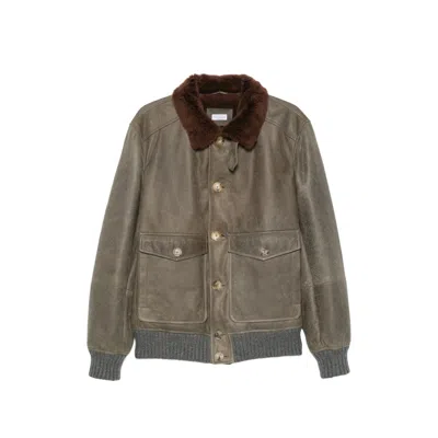 Brunello Cucinelli Shearling-trimmed Leather Jacket In Multi