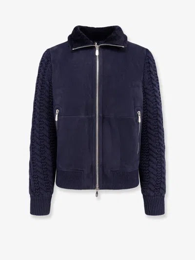 Brunello Cucinelli Sheepskin And Cashmere Padded Jacket In Blue
