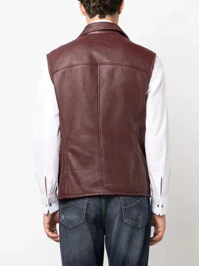 Brunello Cucinelli Burgundy Leather Biker Vest In Red