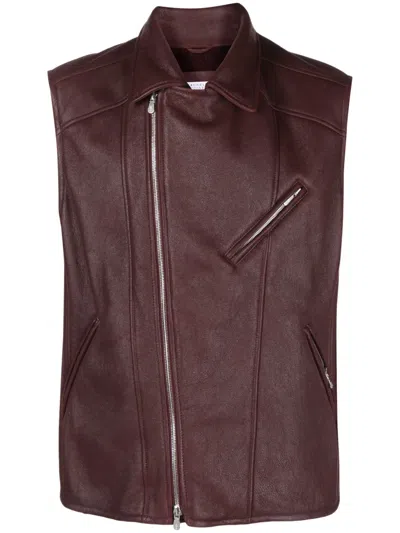 Brunello Cucinelli Sheepskin Biker Vest In Red