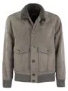 Brunello Cucinelli Sheepskin Bomber Jacket With Wool Details In Grey