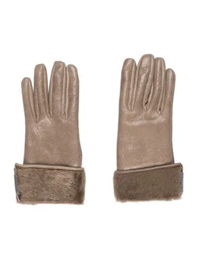 Pre-owned Brunello Cucinelli Sheepskin Fur Trimmed Gloves W/tags In Neutrals