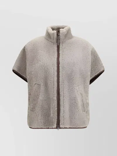 Brunello Cucinelli Sheepskin Jacket With Adjustable Drawstring Waist In Brown