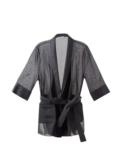 Brunello Cucinelli Sheer Belted Jacket In Gray