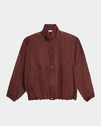 Brunello Cucinelli Sheer Cotton Voile Bomber Jacket In Burgundy