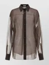 Brunello Cucinelli Sheer Long Sleeve Buttoned Cuff Shirt In Brown