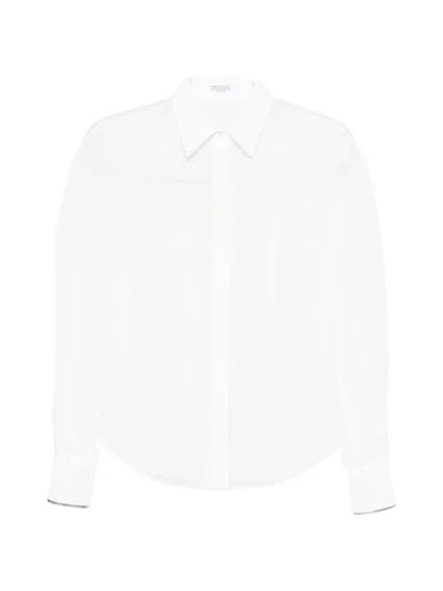 Brunello Cucinelli Cotton Shirt With Monili Detail In White