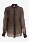 Brunello Cucinelli Sheer Long-sleeved Silk Shirt In Brown