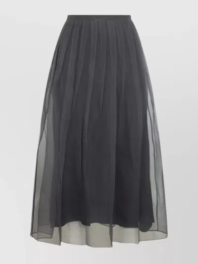 Brunello Cucinelli Sheer Overlay Pleated A-line Skirt In Black