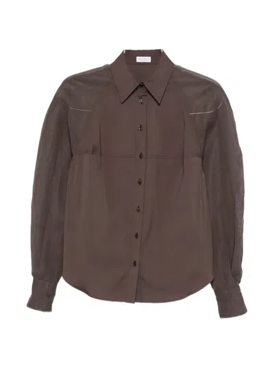 Brunello Cucinelli Sheer-panel Long-sleeve Shirt In Brown