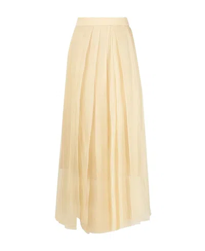 Brunello Cucinelli Sheer Pleated Midi Skirt In Nude