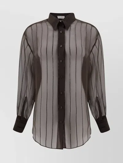 BRUNELLO CUCINELLI SHEER SILK SHIRT SEQUIN EMBELLISHMENTS