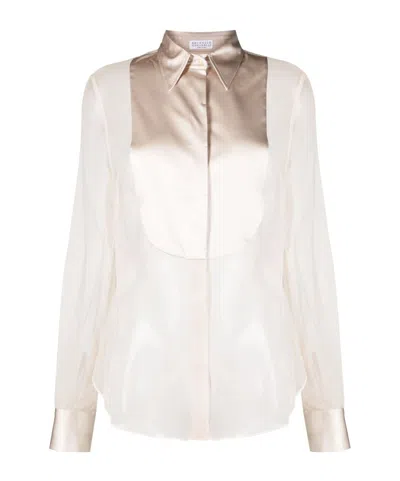 Brunello Cucinelli Sheer Silk Shirt In White