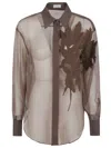 Brunello Cucinelli Brown Shirt With Semi-transparent Design And Embroidery On The Front In Silk Woman In Brown