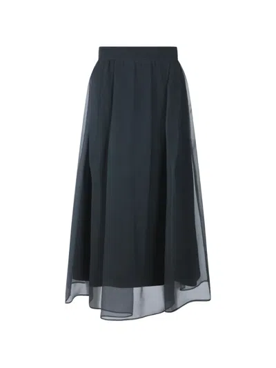 Brunello Cucinelli Sheer Silk Skirt In Black