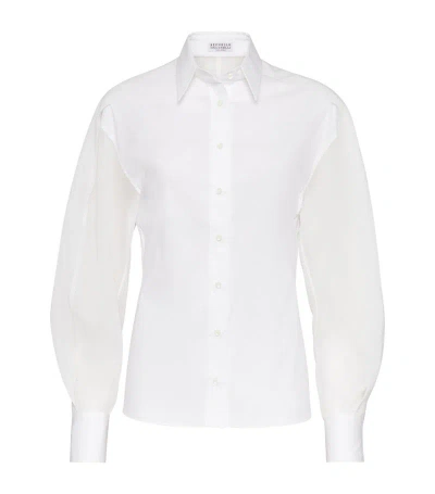 Brunello Cucinelli Sheer-sleeved Shirt In White
