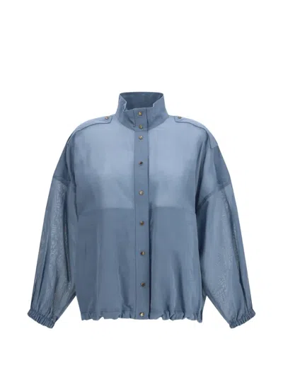Brunello Cucinelli Sheer-panelled Cotton Jacket In Blue