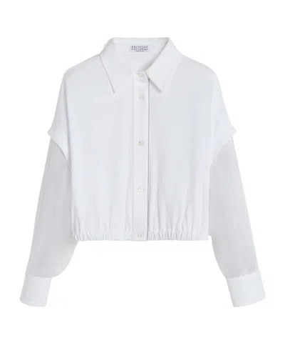 Brunello Cucinelli Sheer-sleeved Cotton Shirt In White