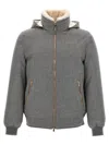 Brunello Cucinelli Men Membranated Wool Flannel Down Jacket With Shearling-lined Collar In Gray