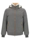 Brunello Cucinelli Men Membranated Wool Flannel Down Jacket With Shearling-lined Collar In Gray