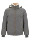 Brunello Cucinelli Men Membranated Wool Flannel Down Jacket With Shearling-lined Collar In Gray