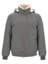 Brunello Cucinelli Men Membranated Wool Flannel Down Jacket With Shearling-lined Collar In Gray
