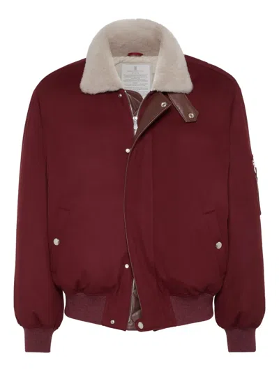 Brunello Cucinelli Bomberjacke Mit Sherpa-kragen In Burgundy