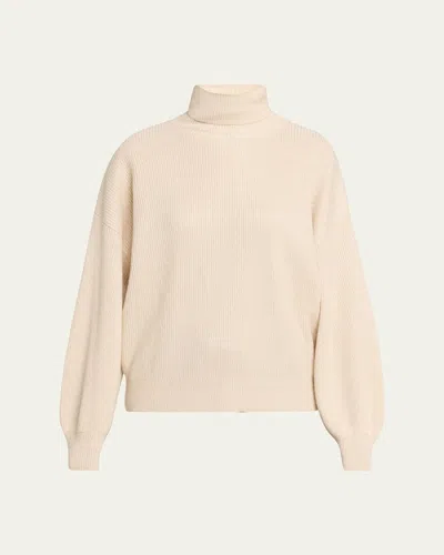 Brunello Cucinelli Shimmering Cashmere English Rib Turtleneck Sweater In Pink