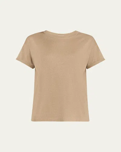 Brunello Cucinelli Shimmering Cashmere Short-sleeve Crewneck Sweater In Brown