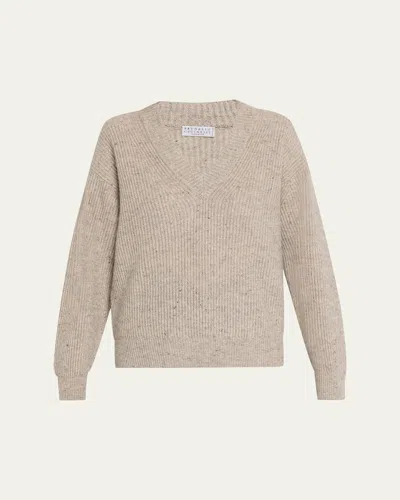 Brunello Cucinelli Shimmering Cashmere-mohair Crewneck Sweater In Multi