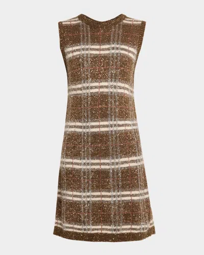 Brunello Cucinelli Shimmering Check Knit Sleeveless Dress In Animal Print