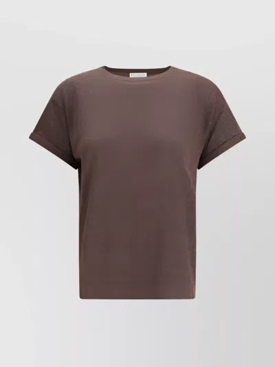 Brunello Cucinelli Shimmering Metallic Knit T-shirt In Brown