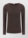 Brunello Cucinelli Shimmering Metallic Knit Top With Long Sleeves In Brown
