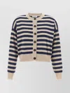 Brunello Cucinelli Shimmering Stripes Ribbed Cardigan In Blue