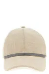 Brunello Cucinelli Beige Linen Shiny Band Baseball Cap