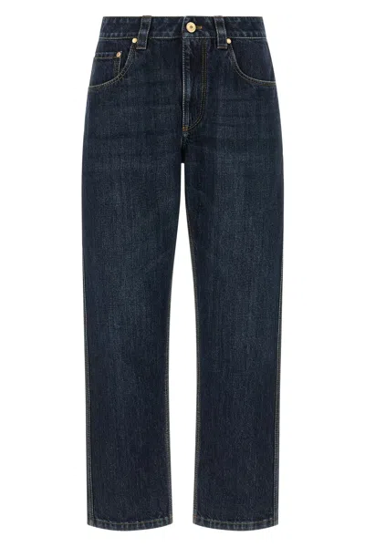 Brunello Cucinelli Shiny Bartack Straight-leg Jeans In Blue