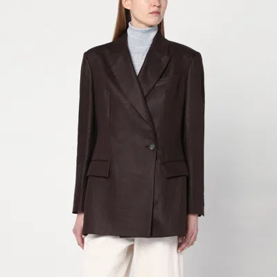 BRUNELLO CUCINELLI BRUNELLO CUCINELLI SHINY BROWN LINEN TWILL JACKET
