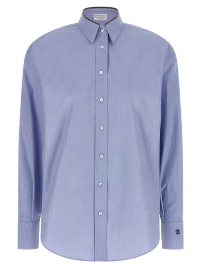 Brunello Cucinelli Shiny Collar Detail Shirt And Blouse Light Blue