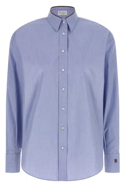 Brunello Cucinelli 'shiny Collar Detail' Shirt In Blue