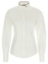 Brunello Cucinelli Stretch Cotton Poplin Shirt With Shiny Collar Detail Clothing In White