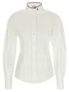 Brunello Cucinelli Stretch Cotton Poplin Shirt With Shiny Collar Detail Clothing In White