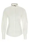 Brunello Cucinelli Stretch Cotton Poplin Shirt With Shiny Collar Detail In White