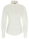 Brunello Cucinelli Stretch Cotton Poplin Shirt With Shiny Collar Detail In White