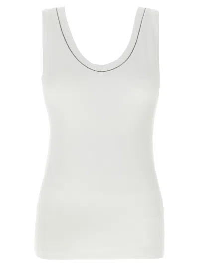 BRUNELLO CUCINELLI SHINY COLLAR TOPS WHITE