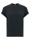 Brunello Cucinelli Women Blue Crewneck T-shirt With Monil Detail On The Collar And Rear Cut-out In C In Blue