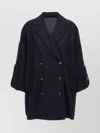 Brunello Cucinelli 'shiny Cuff Details' Caban Coat In Blue