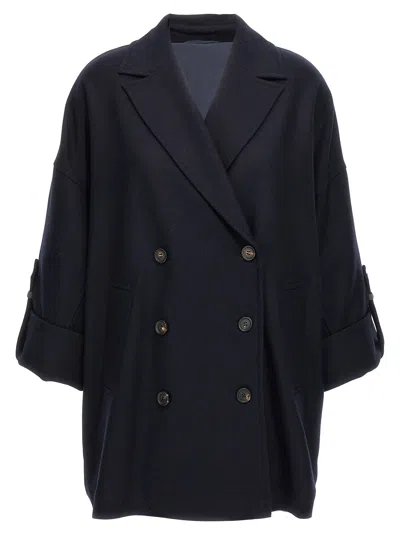 Brunello Cucinelli Shiny Cuff Details Coats And Trench Coats Blue